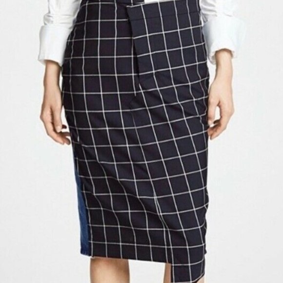 Monse Wool and Denim Panel Pencil Skirt US10 New - Picture 1 of 5